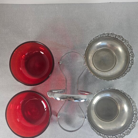 Rare Vintage Mayell EP Ruby Red Double Condiment Caddy On Steel Made in England - Picture 4 of 10